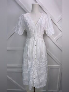 A Collective Story White Embroidered Cotton Dress Cottagecore Bridal Boho Medium